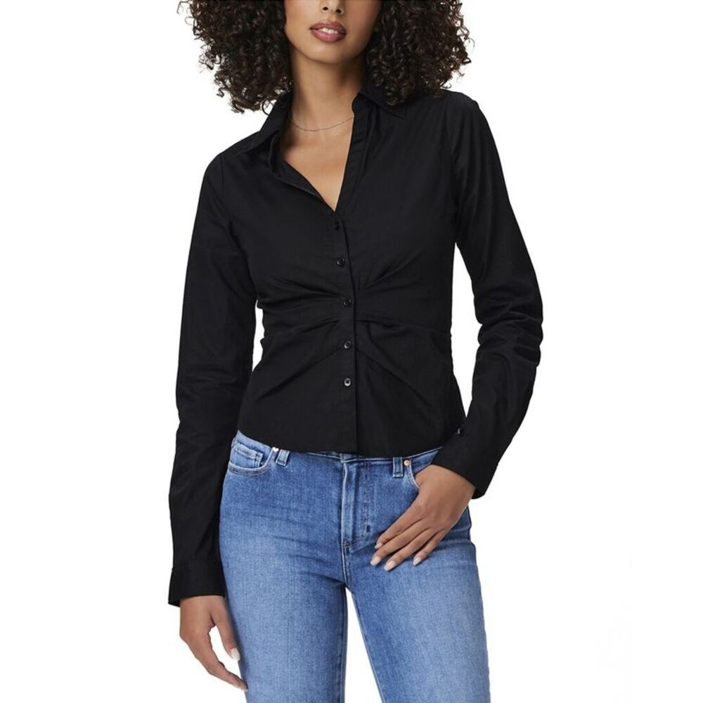 PAIGE Black Twisted Front Button-Up Blouse